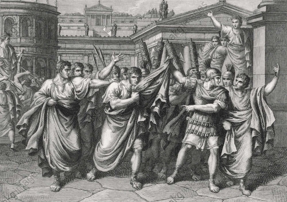 Depiction of the arrest of Sejanus in Ancient Rome, illustrating political power and sudden downfall